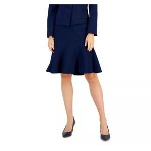 LE SUIT Women's Skirt 22W Navy Blue Flounce-Hem Lined Stretch NWT